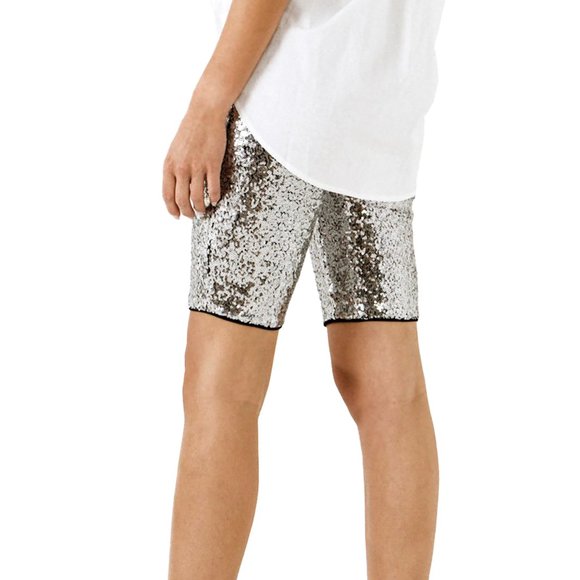 Grey Lab silver sequin biker short - Picture 2 of 6